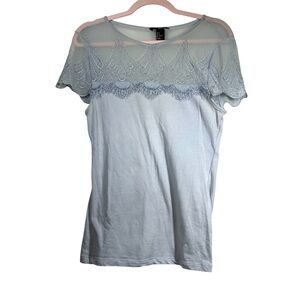 H&M Light Blue Sheer Lace T-shirt Small